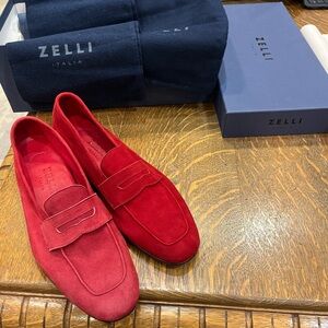 Unlined Red Italian Goat Suede Loafers By Zelli (See Important Disclosure)